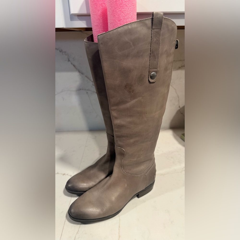 Sam Edelman Penny Elegant Gray Leather Riding Boots 9